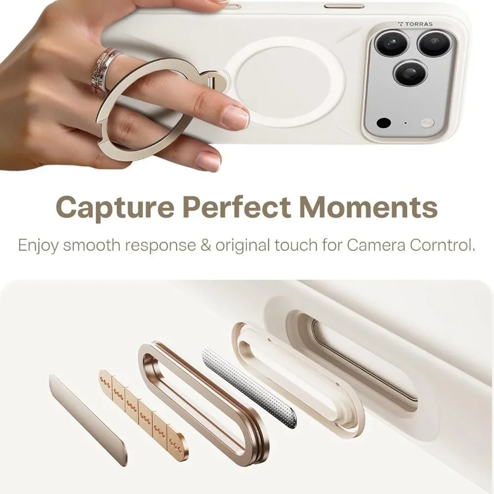 iPhone 17 Pro Ostand Q3 Silicone Case 360 Spin Kickstand MagSafe-Light Ivory
